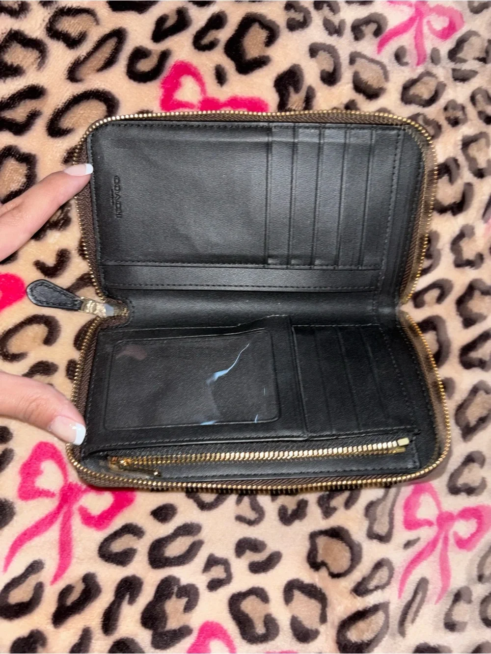 Coach Brown/Black Signature Zip Around Wallet with Gold Logo